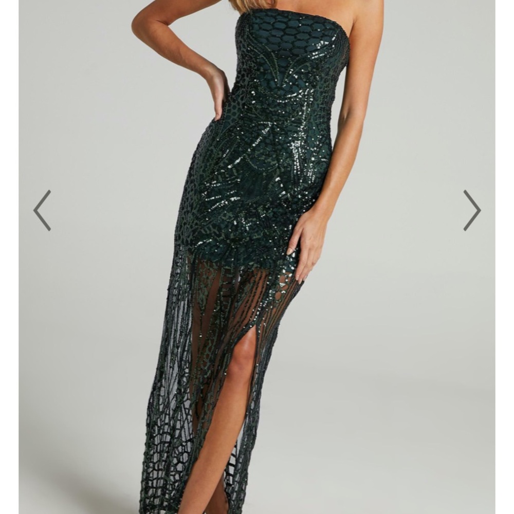 Emerald Green With Sequins Maxi Formal dress